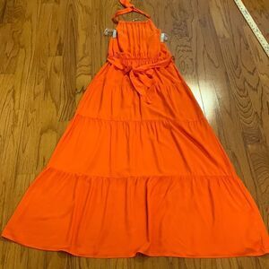 Floral Blooming Size large orange BoHo maxi dress. New with tags